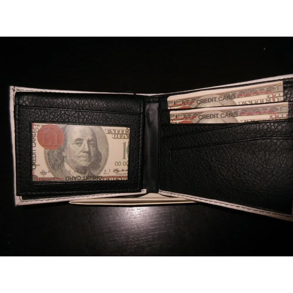 COPY - Old Dollar Bill Print Bi-Fold Vegan Leather Men's Wallet Benjamin Giftbo…